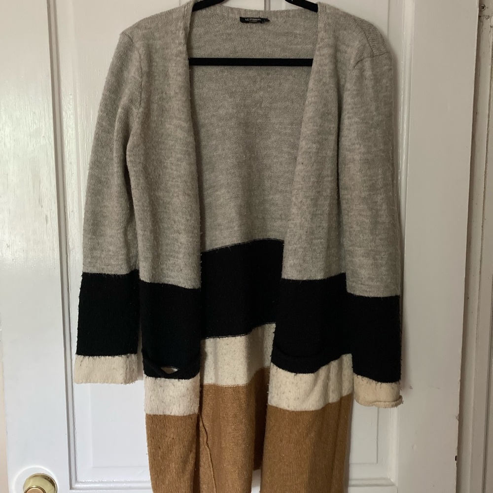 Long colorblock cardigan